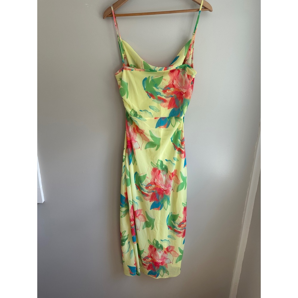 Pretty Lavish Keisha Floral Midi Dress Women 10 Yellow Cowl Neck Ruched Chiffon - Picture 7 of 12